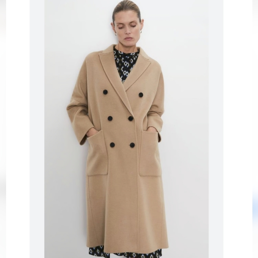 Zara Double Breasted Oversized Camel Coat Size L - Picture 3 of 8